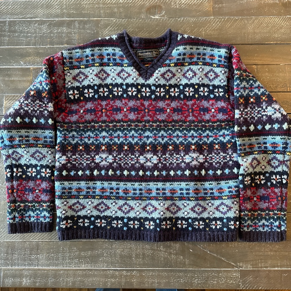 Vintage Abercrombie & Fitch Multicolor Patterned 100% Wool Sweeter size small
